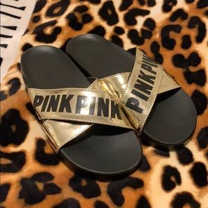 Victoria’s Secret PINK Slides (Gold and Black)